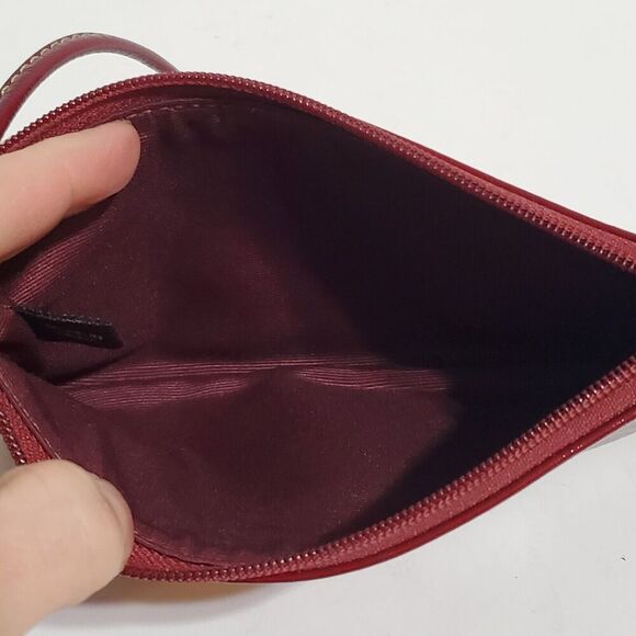 Coach Patent Leather Zip Top Wristlet Wallet Pouch Burgundy Red Color Bronze Hdw - Picture 7 of 8